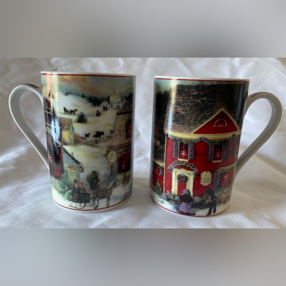 Giftware Victorian Winter Scene Mugs Cups Set of 2
